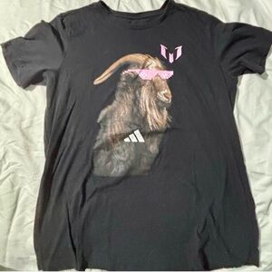 Messi x Adidas Soccer Men’s Black Graphic Tee with Goat Design